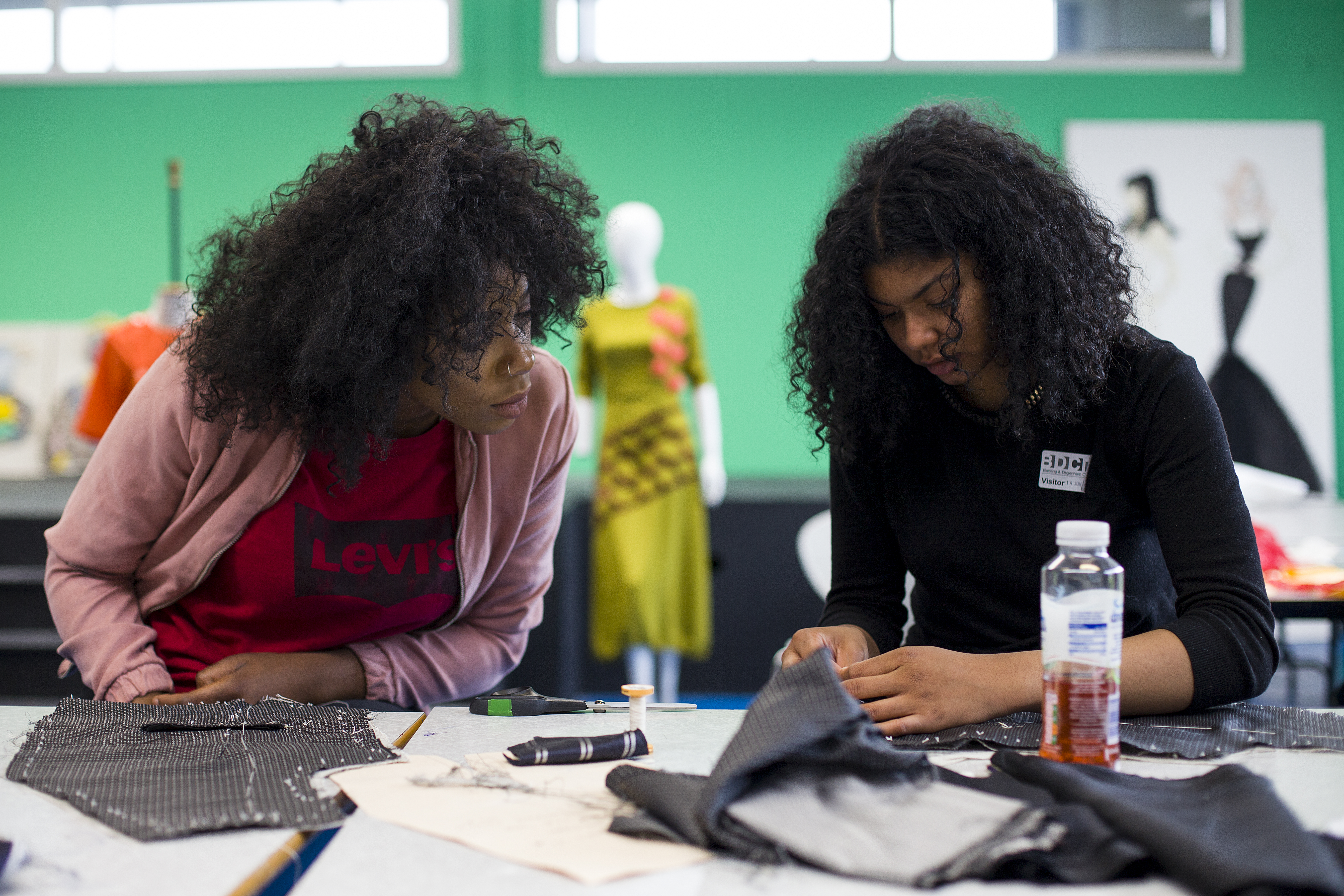 Students from Barking and Dagenham college taking part in the tailoring workshop