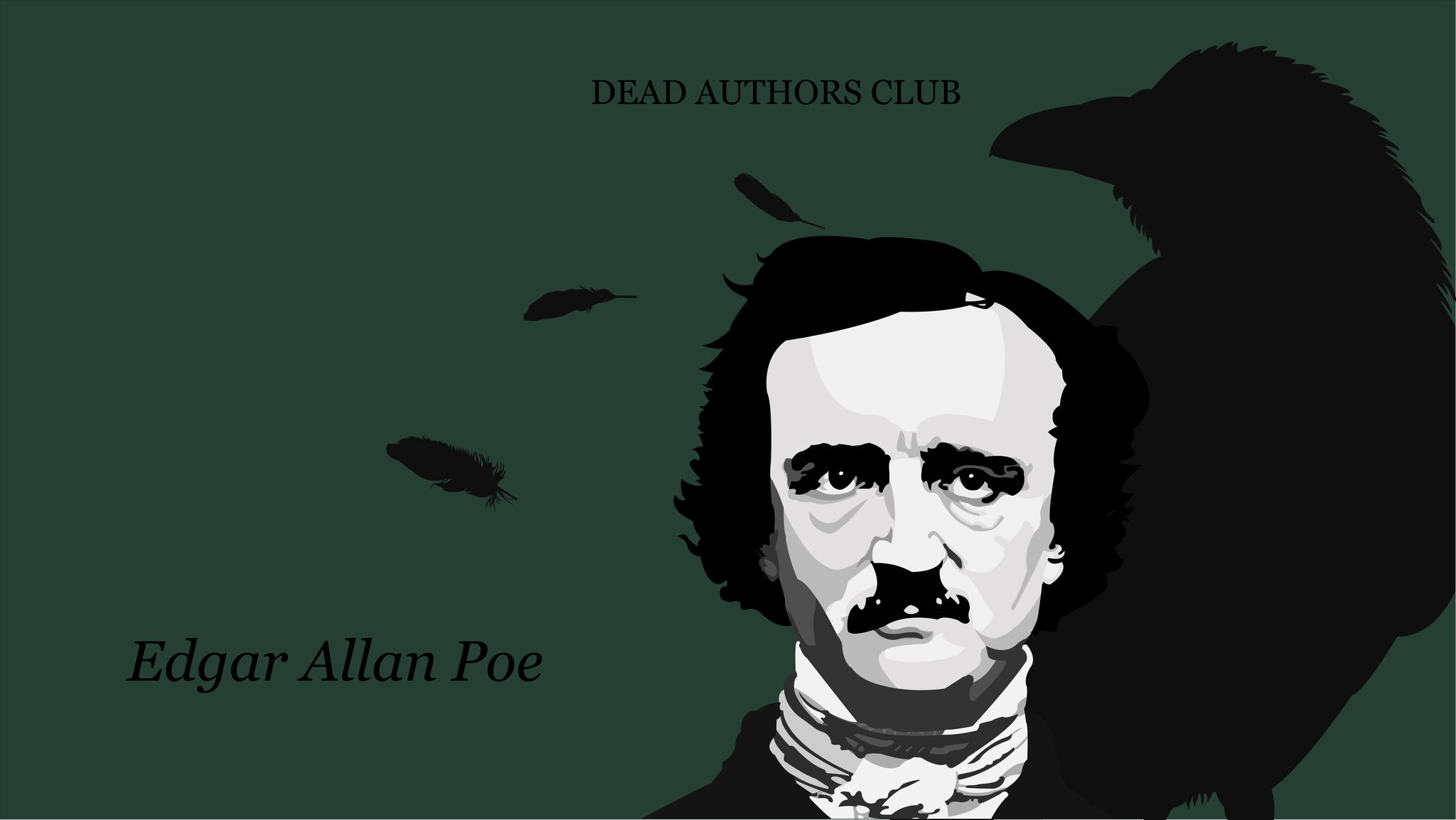 Front cover of zine featuring an illustration of Edgar Allan Poe in front of the silhouette of a magpie