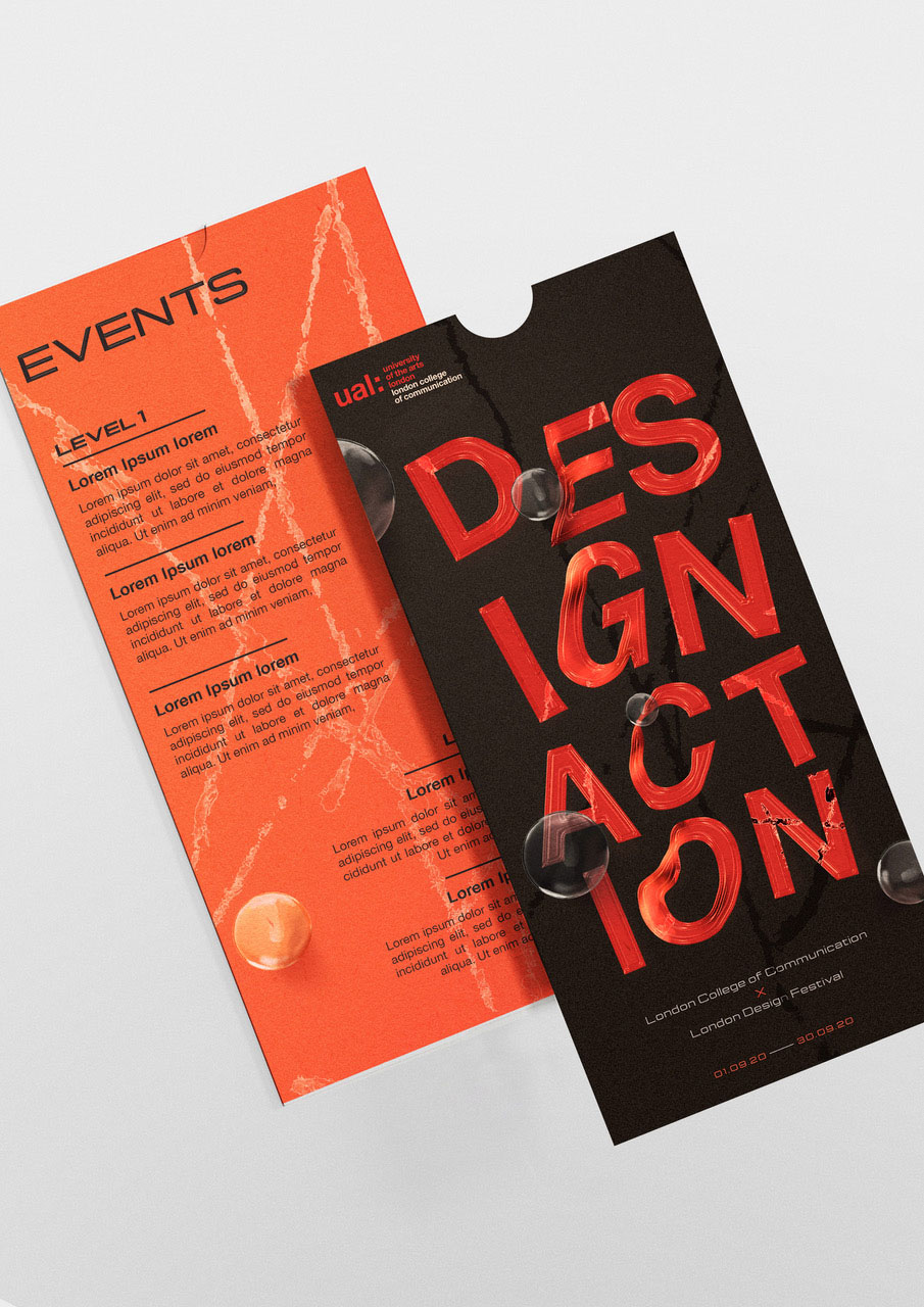 Scarlet and black concept art for LDF 2020 leaflets.