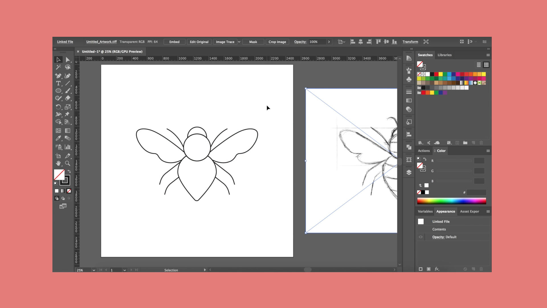 a screenshot of a adobe illustrator document containing an illustration of a moth