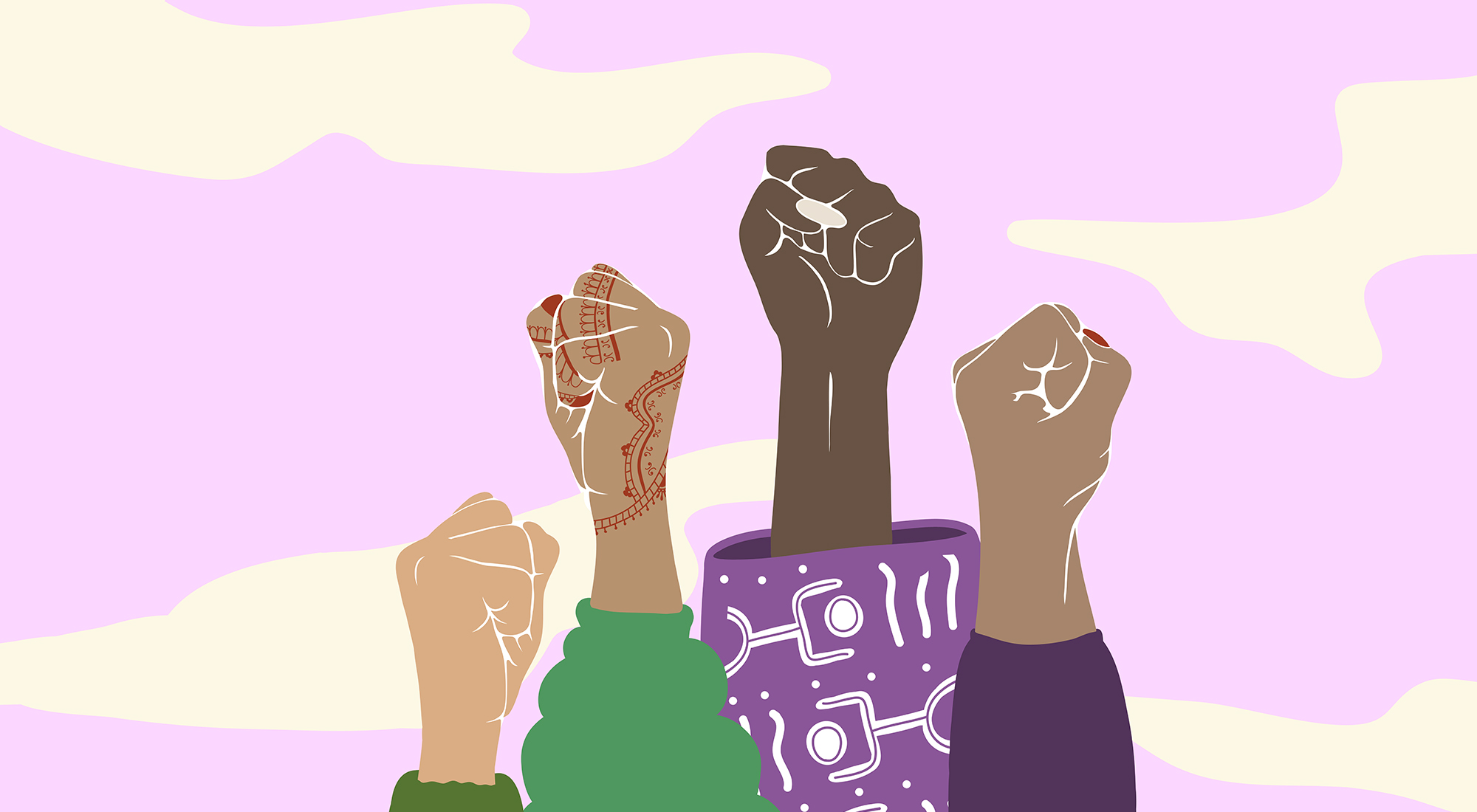 illustration of womens' hands in the air
