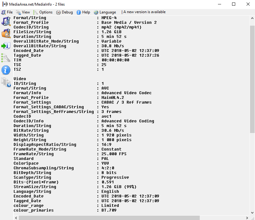 Computer screenshot of a list of metadata