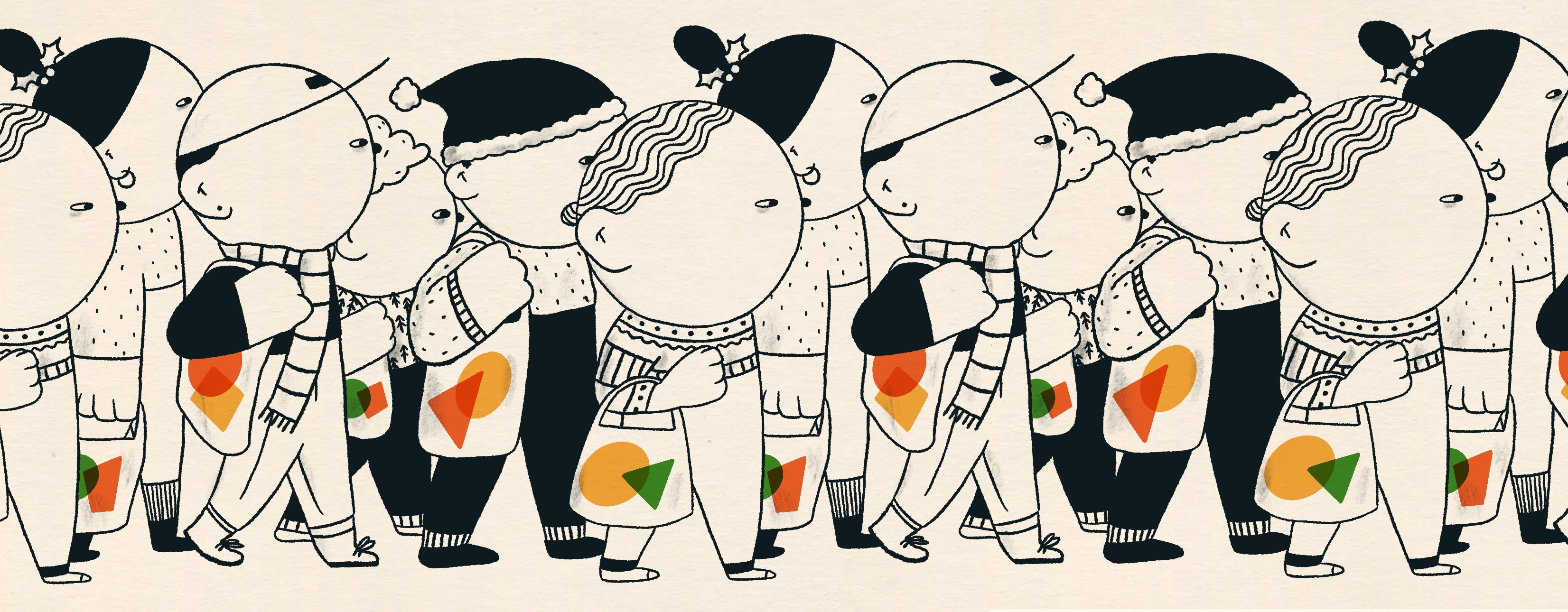 illustration of perople walking in a crowd with shopping bags