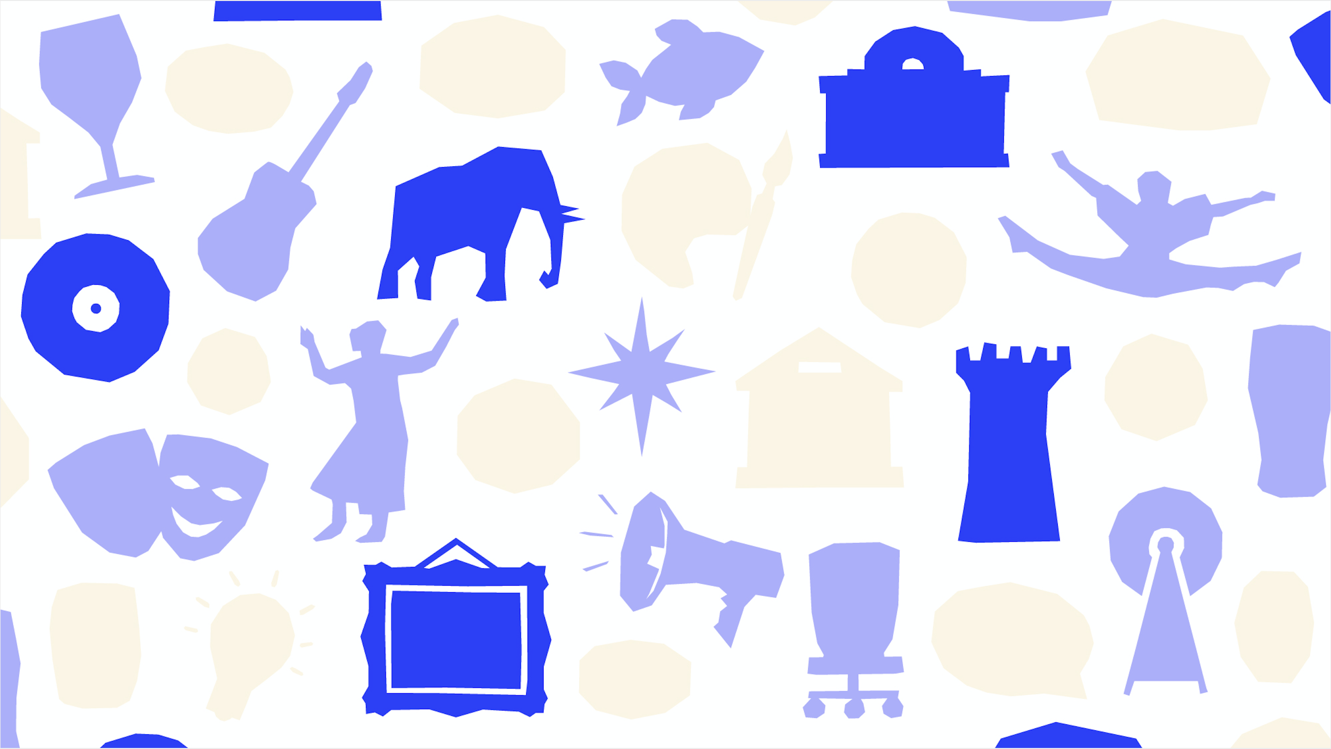 Illustration showing human figures dancing and figures of buildings