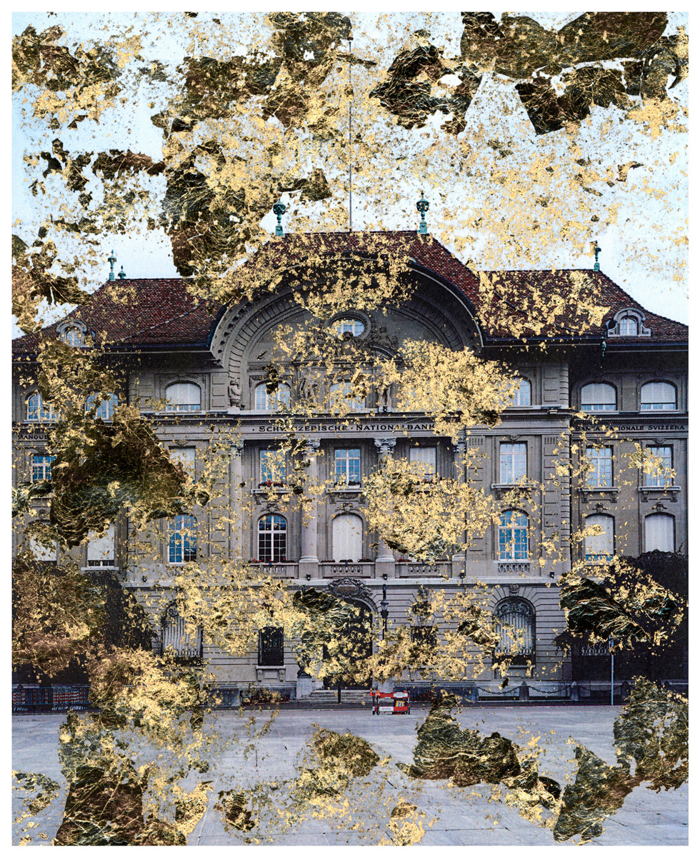 Photo of a historic building with gold layered over the image.