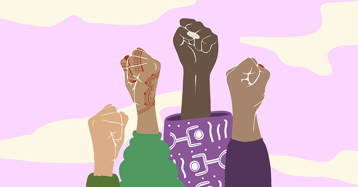 Womens' fists in the air