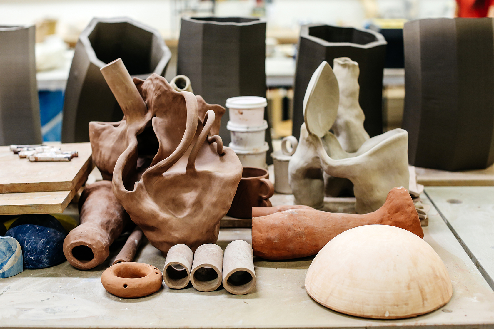 Shot of ceramic models made of clay in a studio