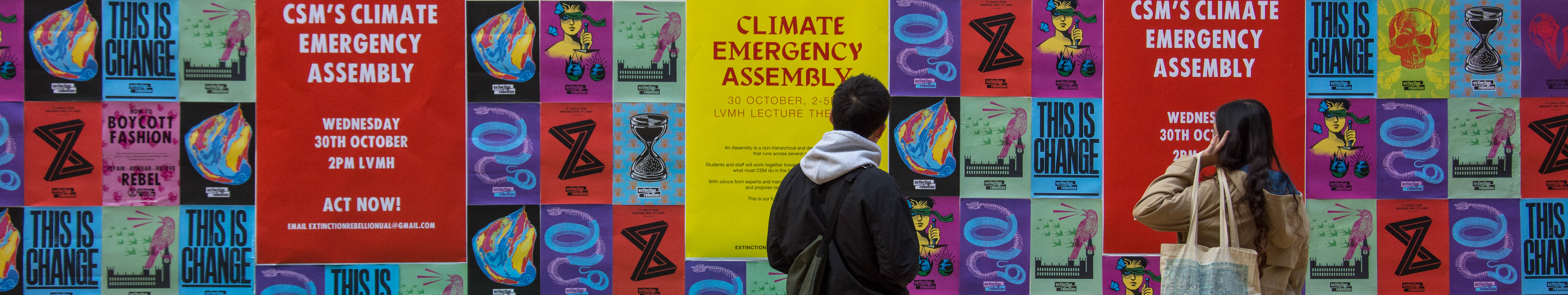 Climate Emergency Posters pinned to wall