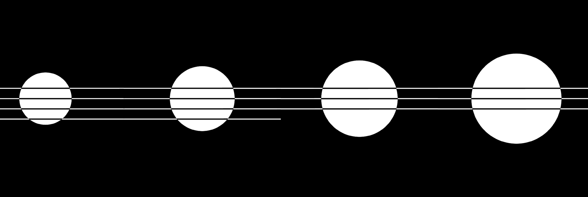 Monochrome image of horizontal lines and white circles against black background