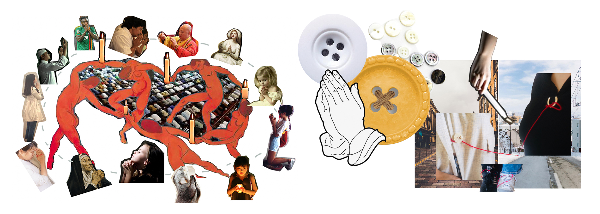 Illustrations and mood board of people praying