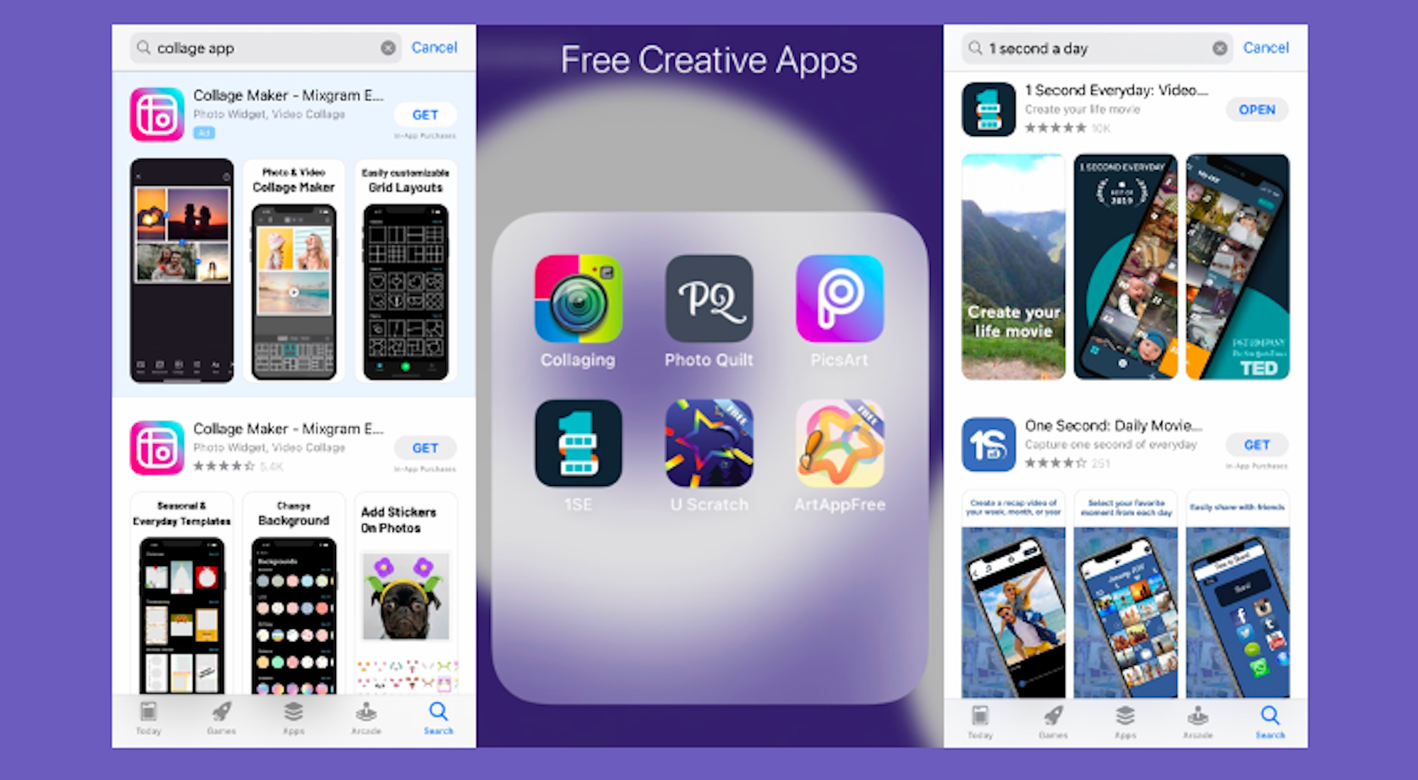 A collage of screenshots displaying creative phone applications