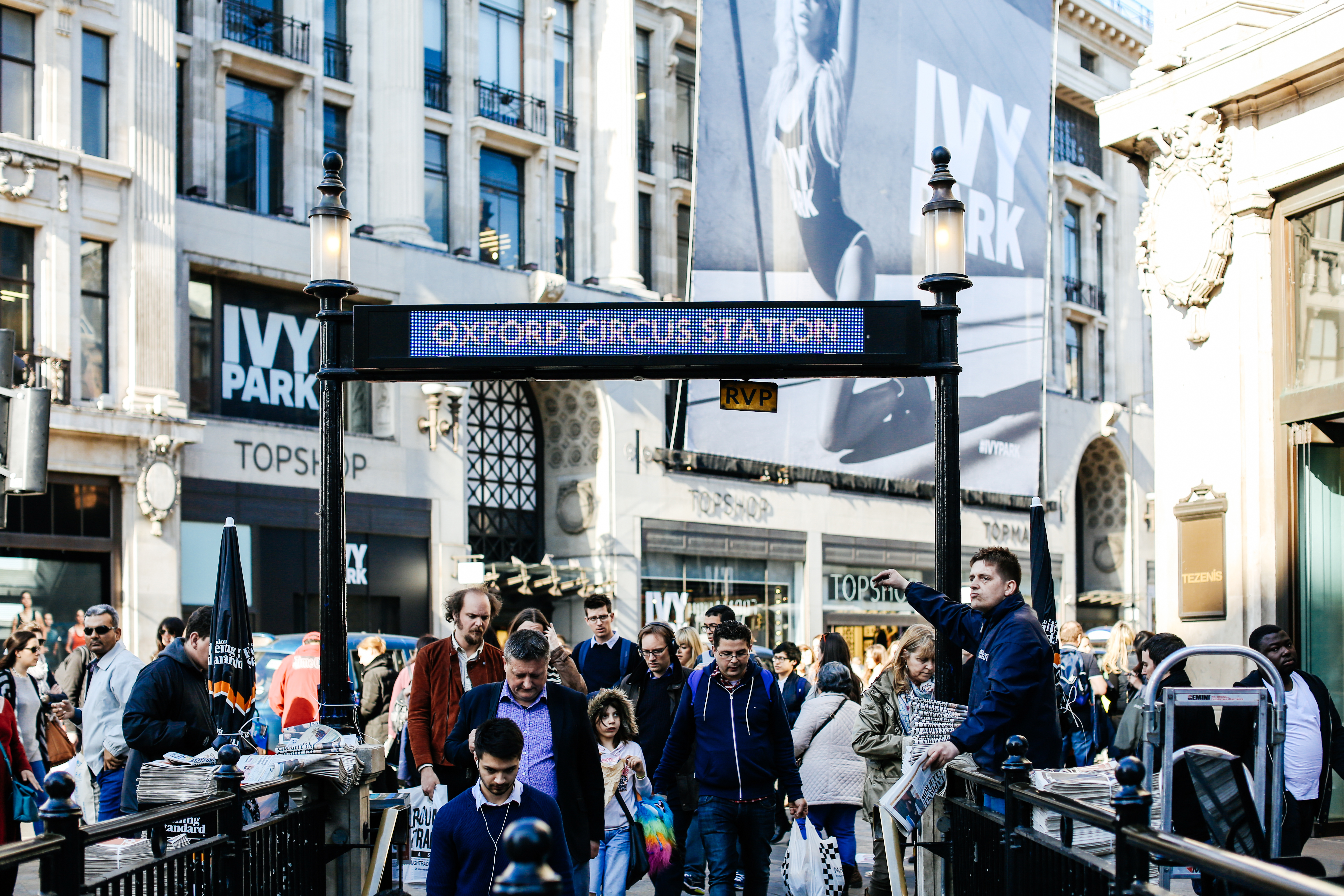Oxford Circus tube station with Topshop in background