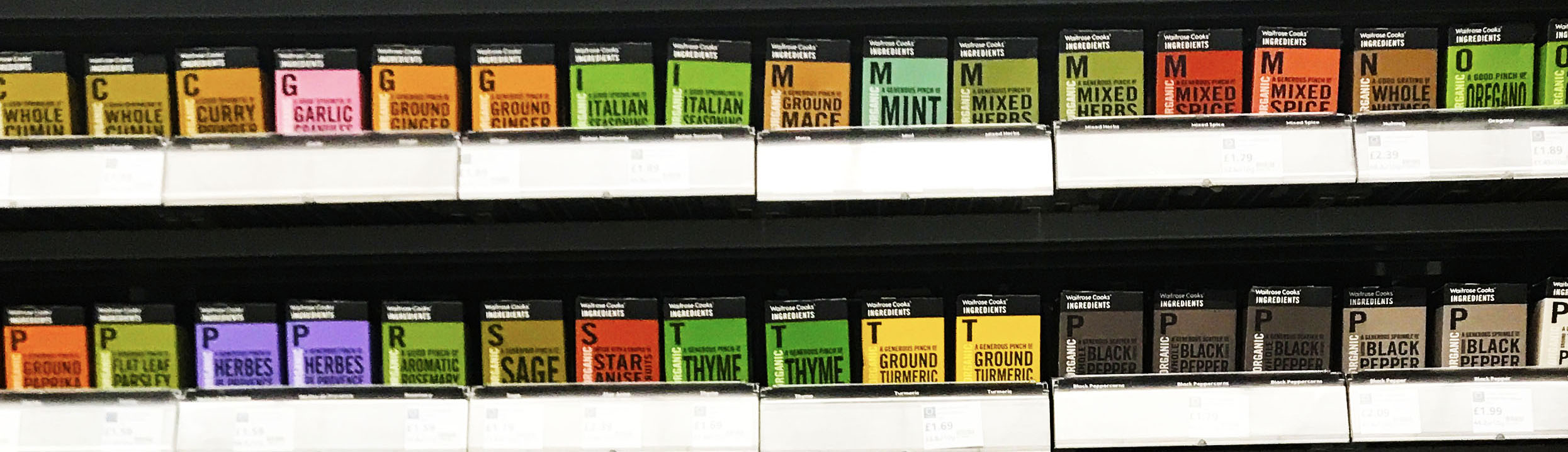 A rack of spices in a supermarket