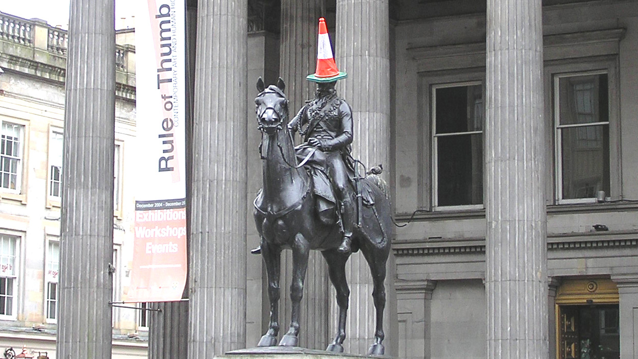 The statue of the Duke of Wellington outside the Glasgow Museum of Modern Art in Glasgow, Scotland