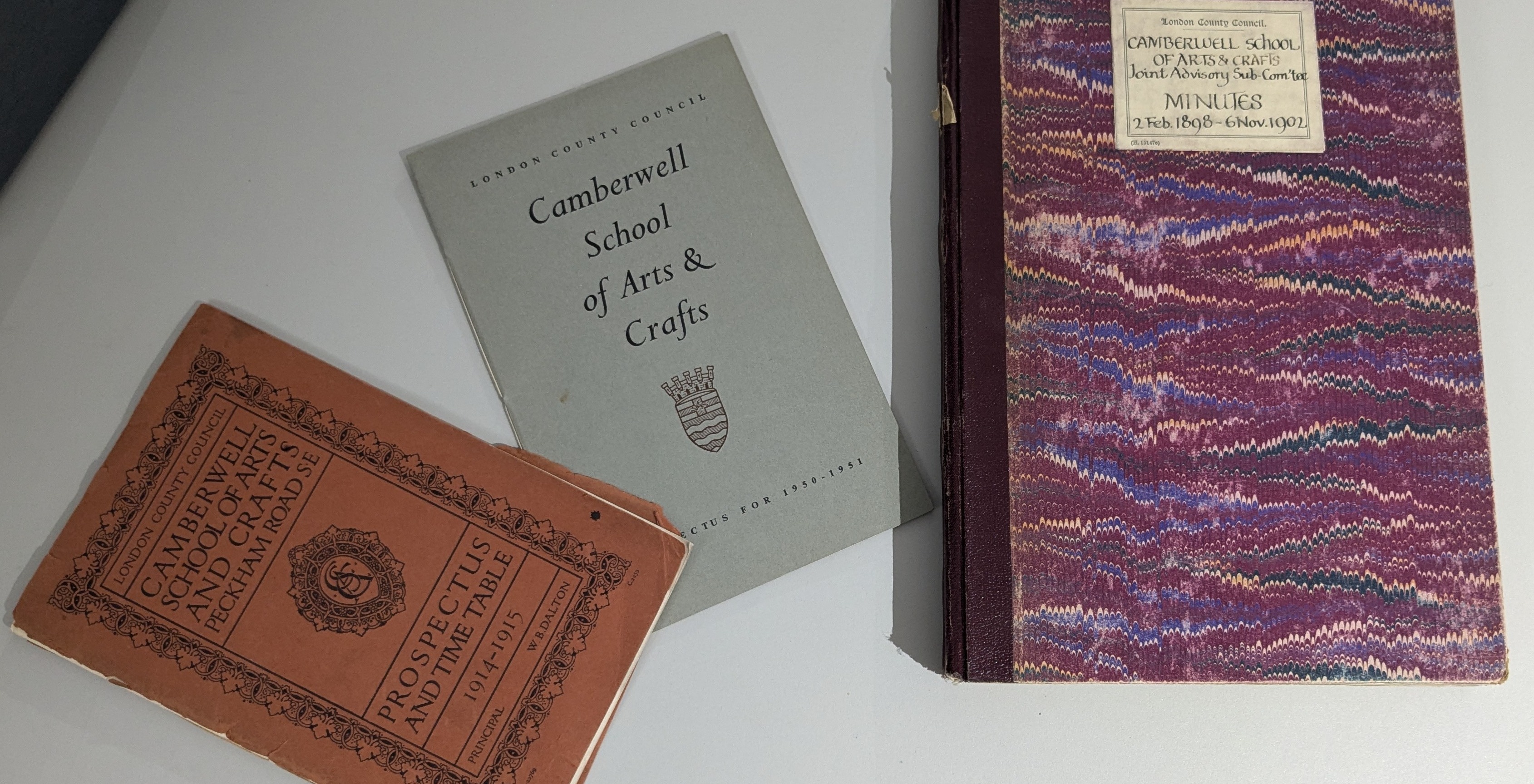 2 prospectuses dated 1914 and 1951, and one minute book dated 1898 from the Camberwell College of Art