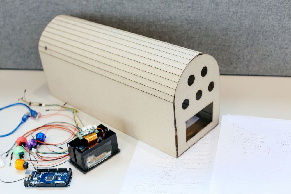 Materials including circuit board, wires and batteries.
