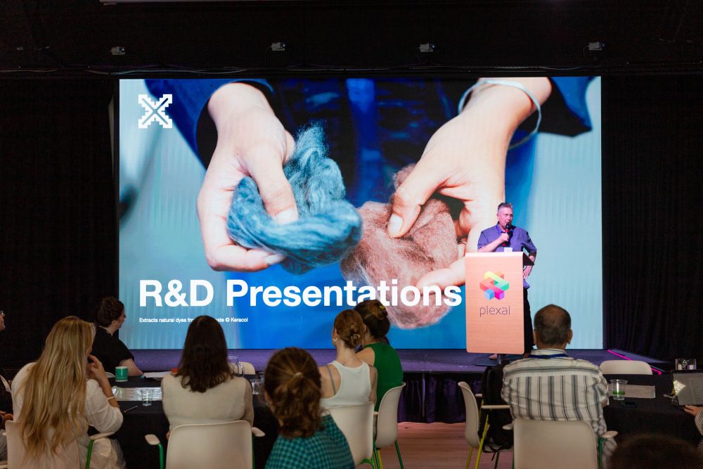 a person on a stage giving a presentation with a microphone in front of an audience