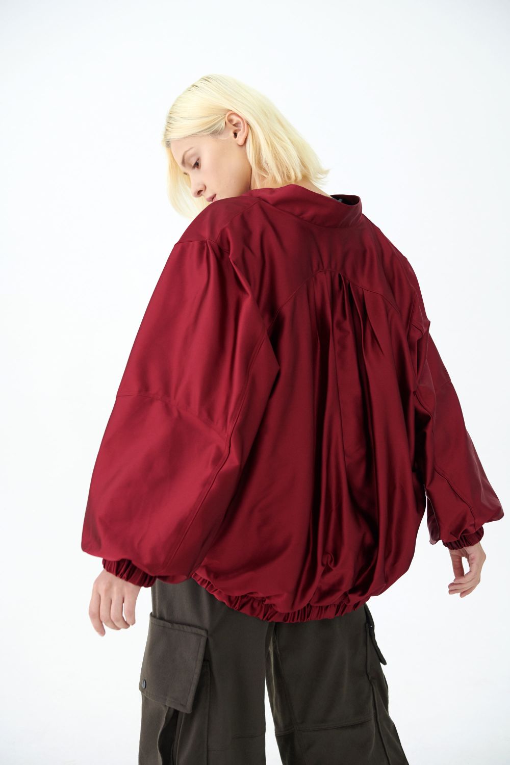 Female model in red jacket