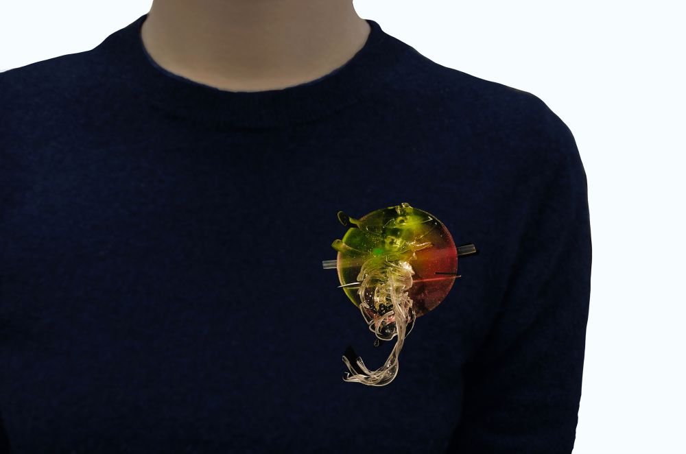Perspex coloured brooch on torso