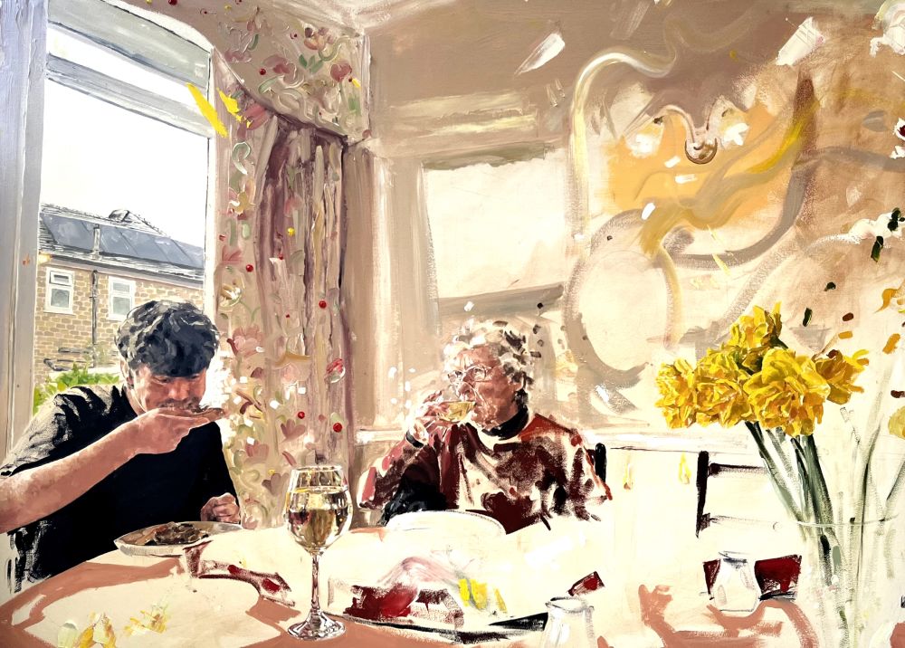 3 paintings of family life
