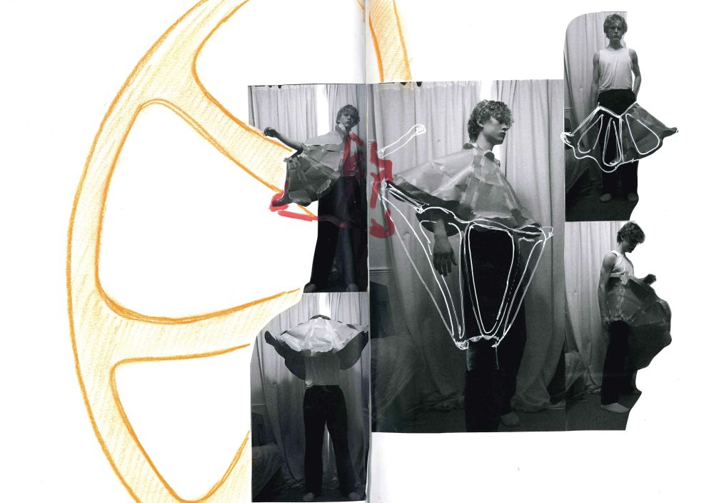 Collage of man with circular paper form