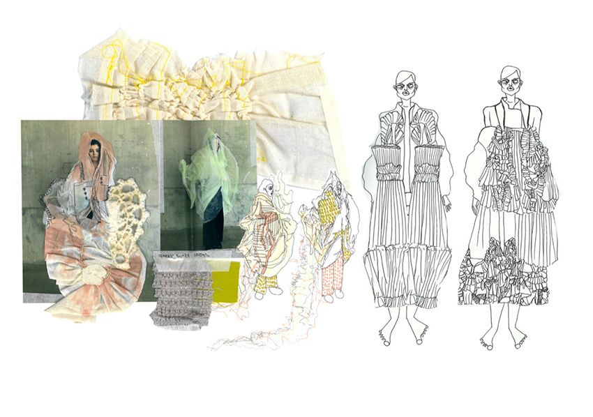 Photographs and drawings of dresses