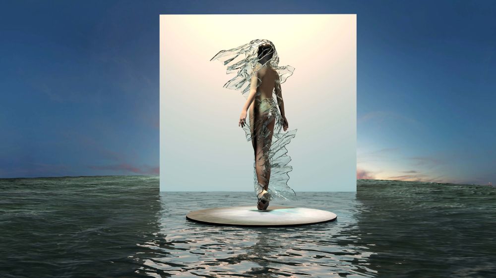 CAD image of body with blue liquid-like overlay