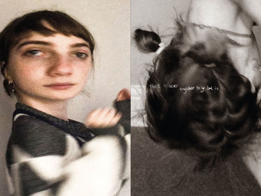 Two distorted photographs of woman's face