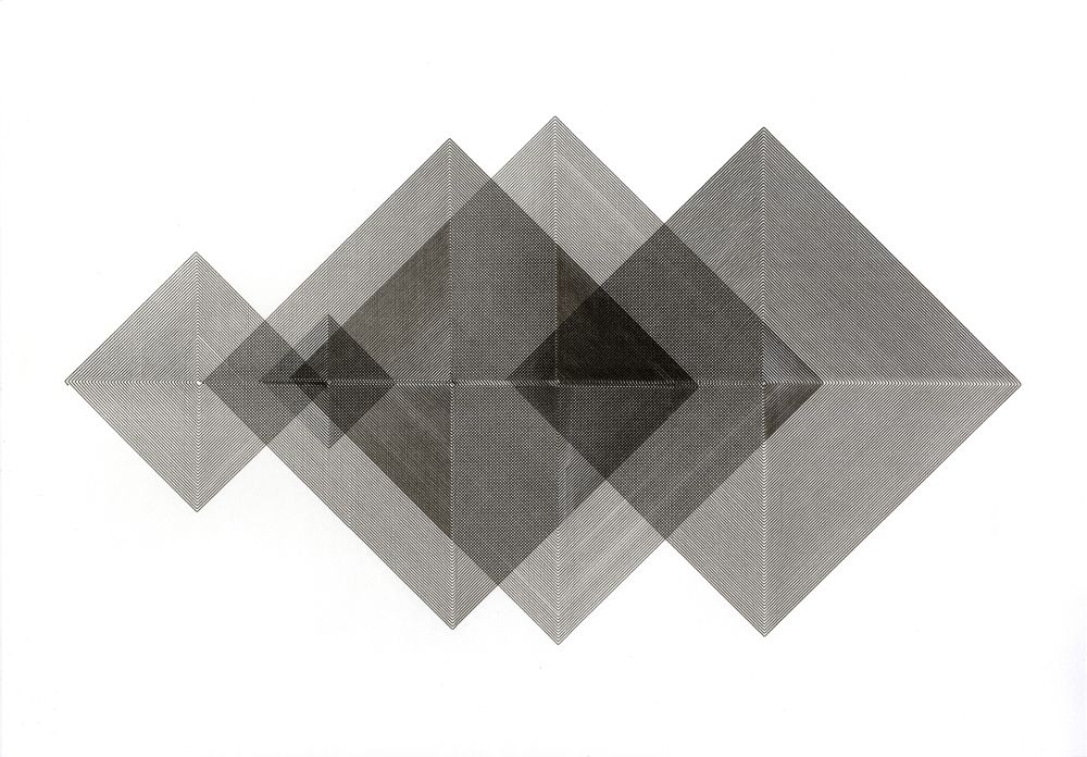 Series of black line drawn squares on white background