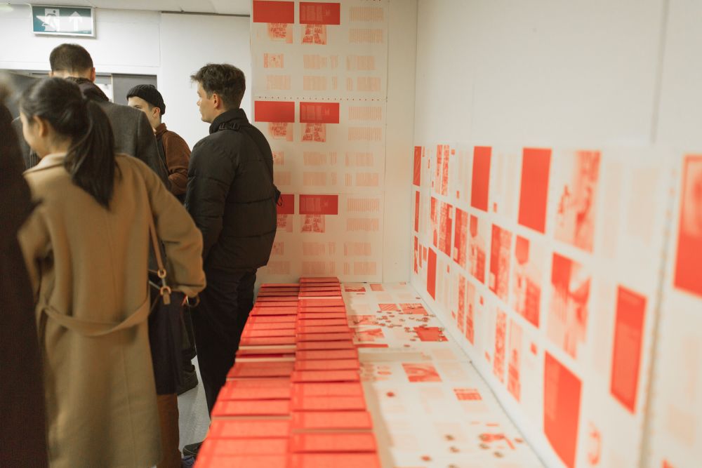Row of books at launch event.