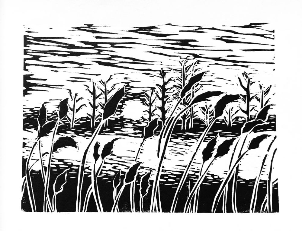 Black and white digital drawing of wheat in a field