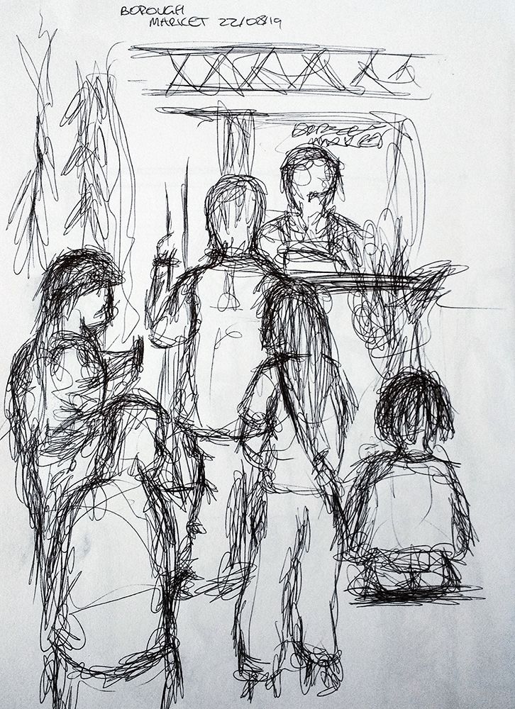 Illustration of people at Borough Market.