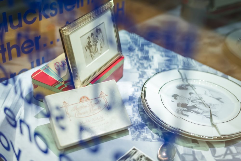 Gluck mannequin and clothing -  exhibition at Brighton Museum - smashed plates