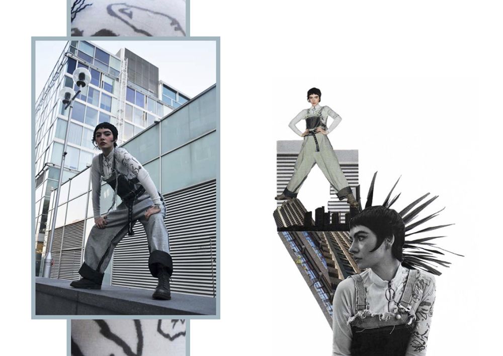 Collage of female model with a mohawk