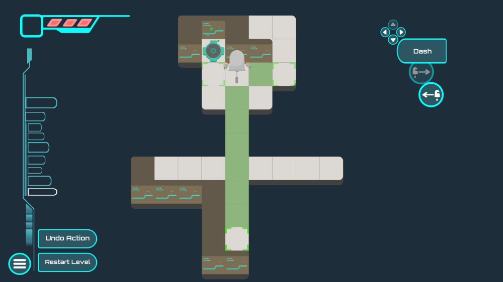 screenshot of game showing character moving through a grid setting