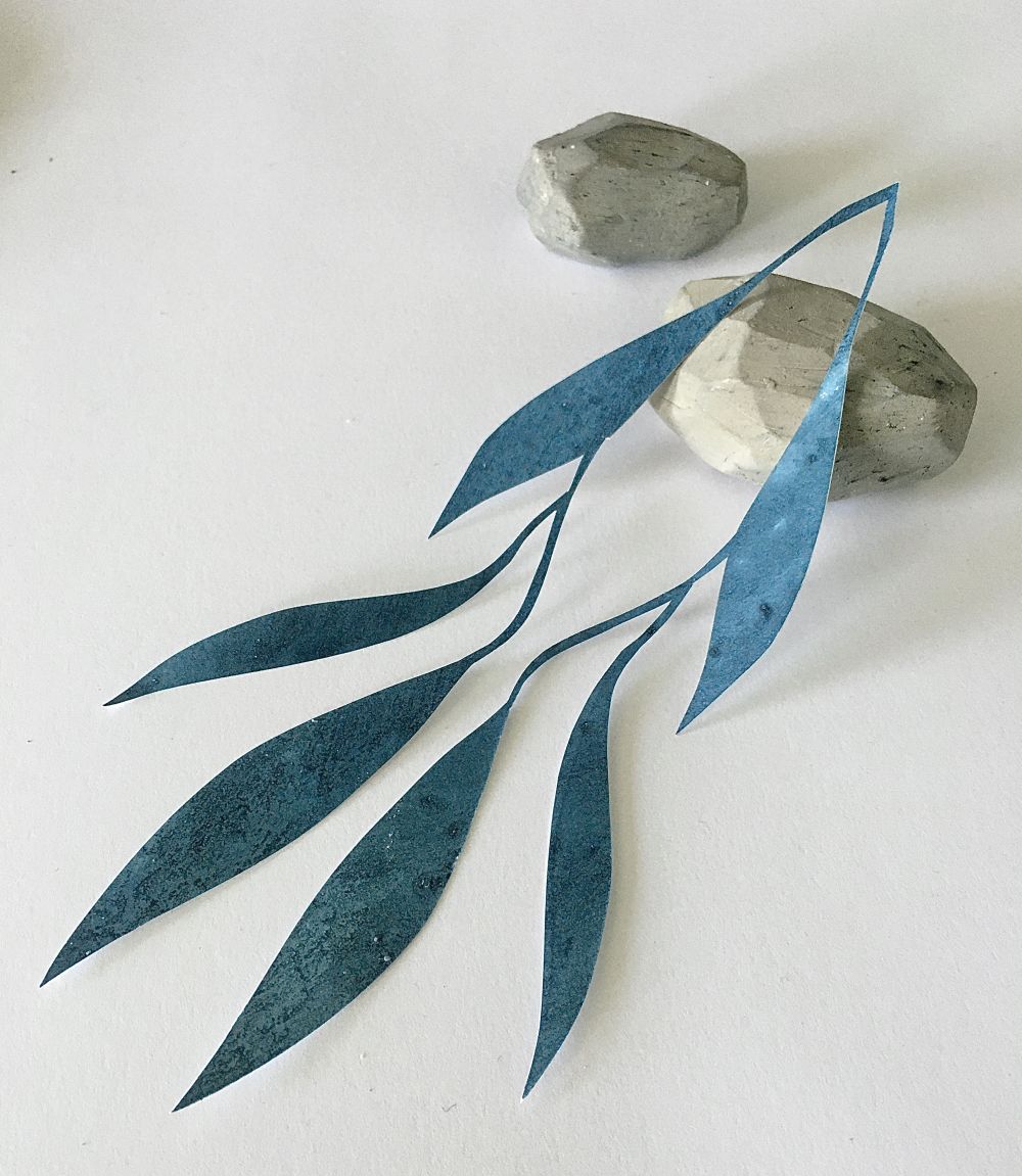 studio experiments (from the video) - fabric dye and salt on paper, air dry clay. 