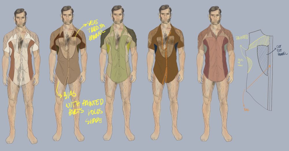 illustrations of four menswear shirt variations