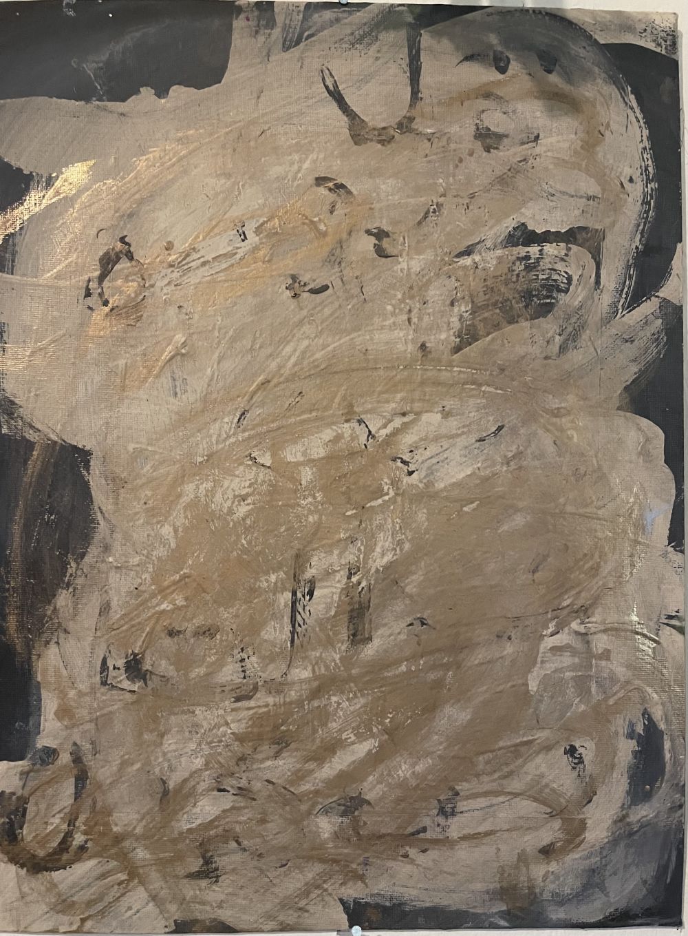 Abstract painting with Farsi writing on it.