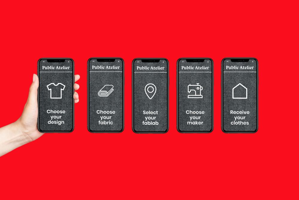 Phones in a row showing process of selecting clothes