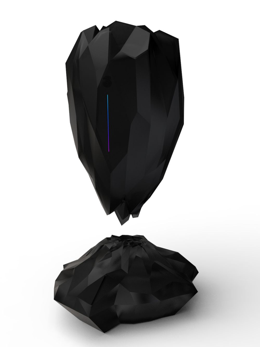 Digital design of black object reminiscent of a crystal