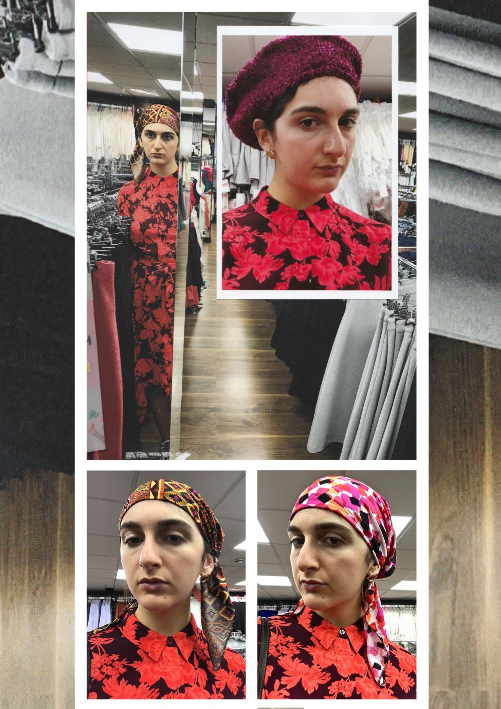 Nicle wearing different head coverings