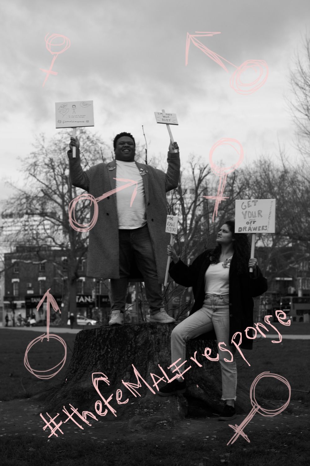 Black and white image of protesters 