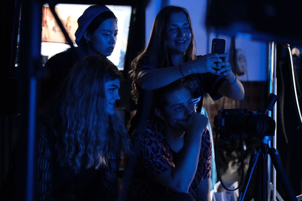 Carlotta and colleagues on set