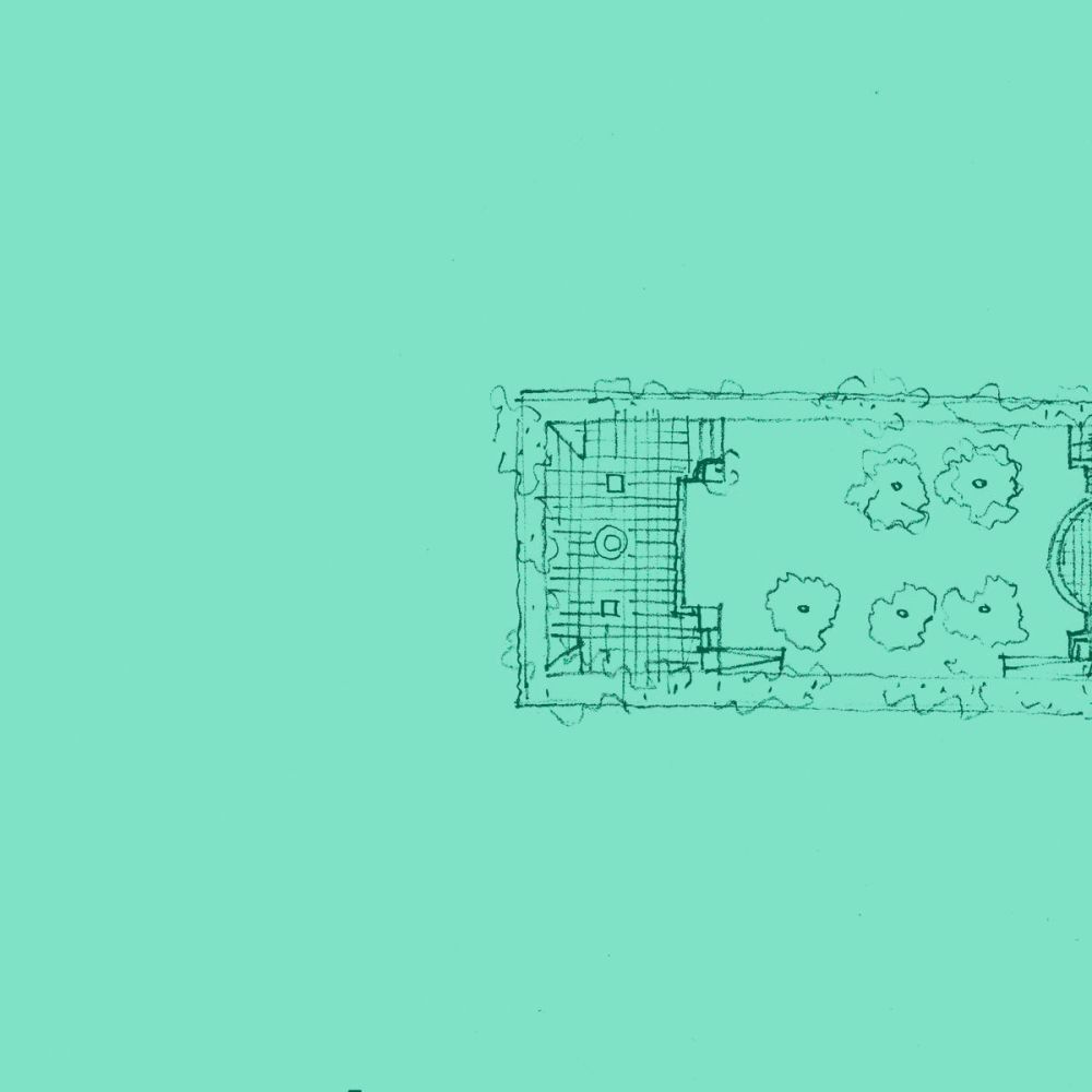 Drawing over teal background.
