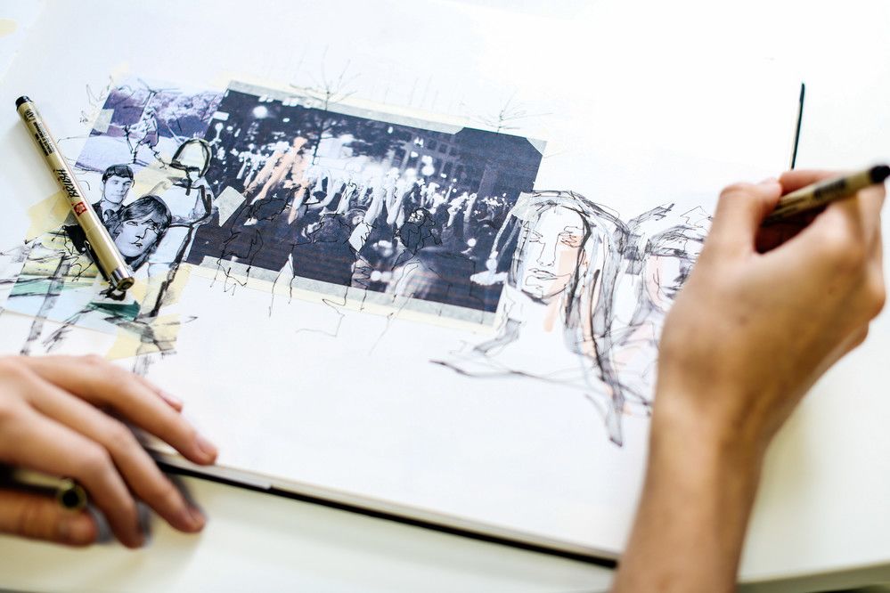Hand drawing illustration on portfolio