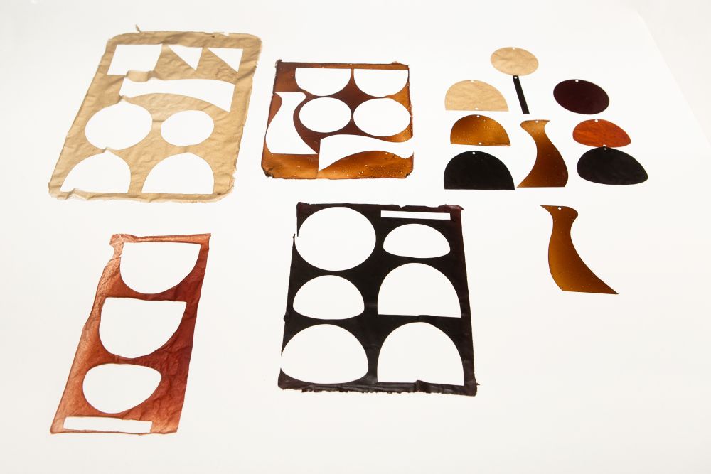 Shapes and patterns on different pieces of fabric.