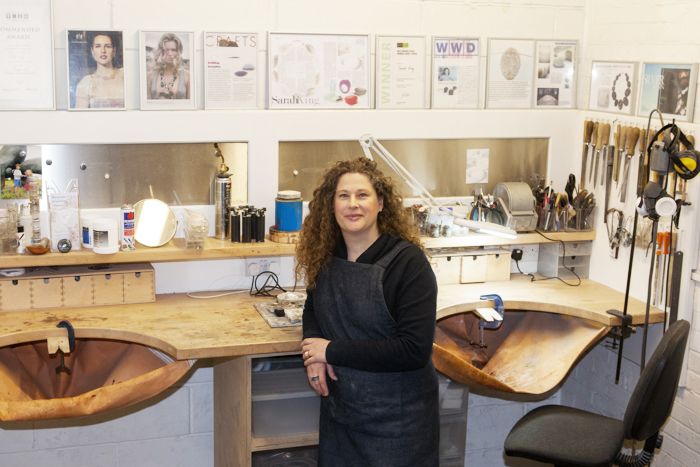 Sarah King in her jewellery studio.