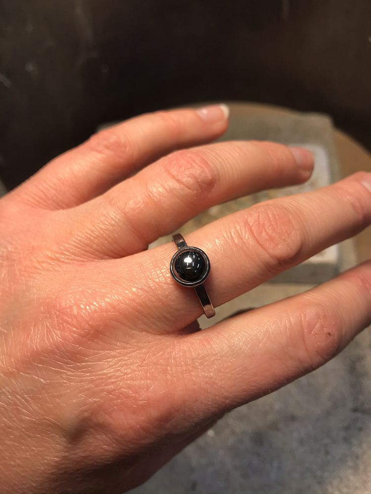 Kate Febbraro wearing a ring she made upon Jewellery Making for Beginners.