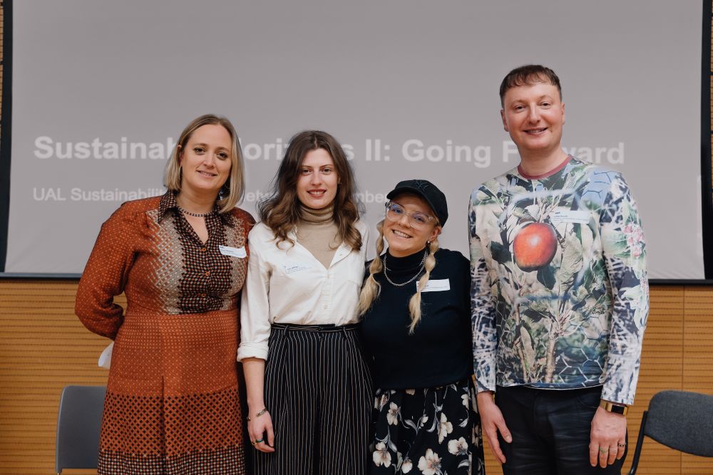 from left sustainability alumni speakers Hanna Whiteman, Constance Jeffreys, Katie Kubrak and Lukas Kroulik