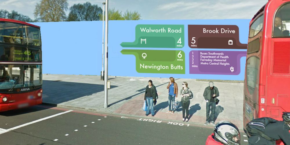 A road in Elephant and castle with way finding designs